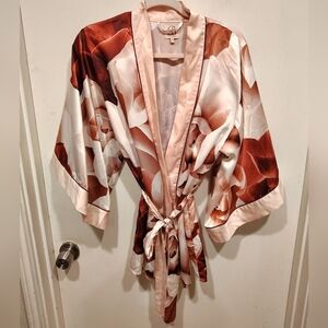 Blanche By Ted Baker Porcelain Rose Satin Kimono Dressing Robe Sz 12-14 Lounge